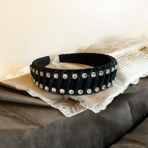 Anthropologie Black Headband with Crystal Embellishments